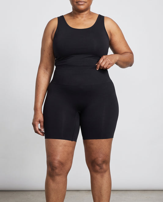 Haven high-waist smoothing shorts in black, front view