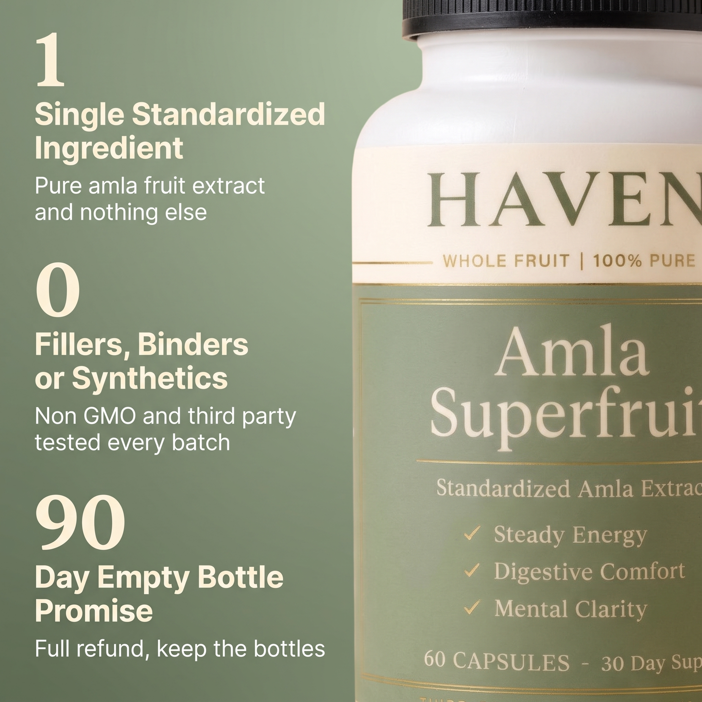 One single standardized ingredient, zero fillers, 90 day empty bottle promise