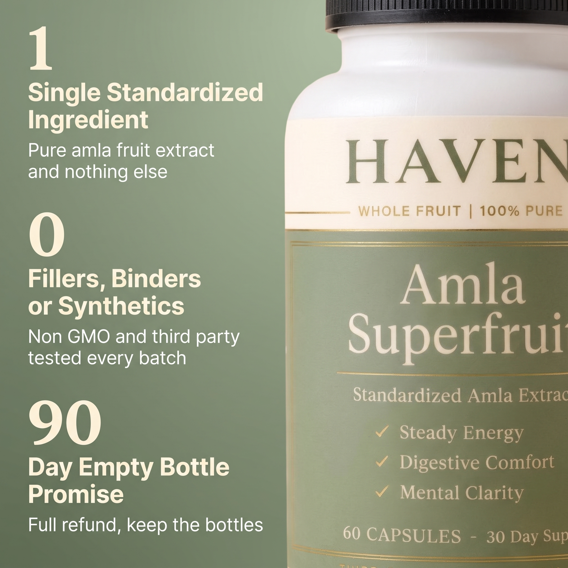 One single standardized ingredient, zero fillers, 90 day empty bottle promise