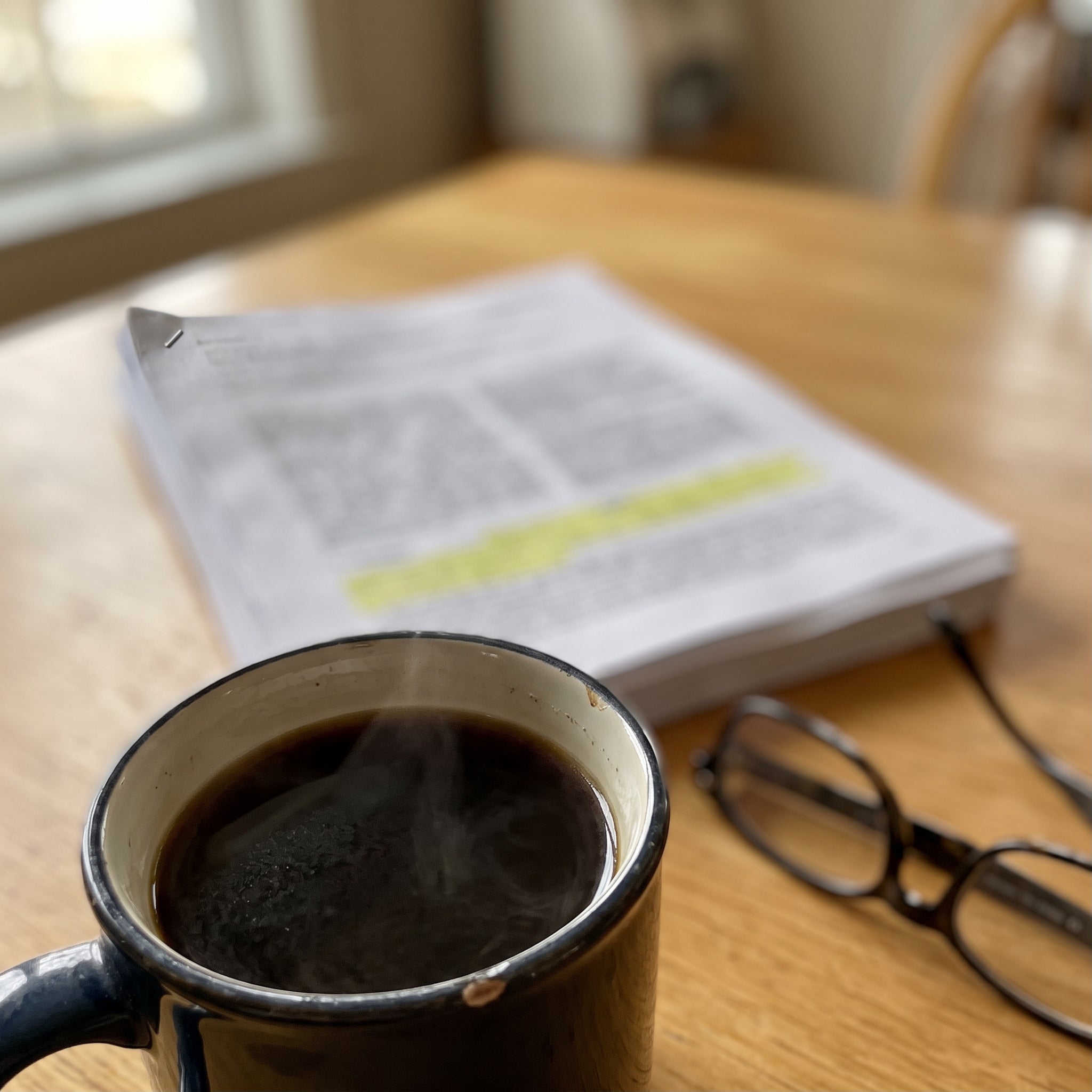 Printed pages of a published amla study on a kitchen table